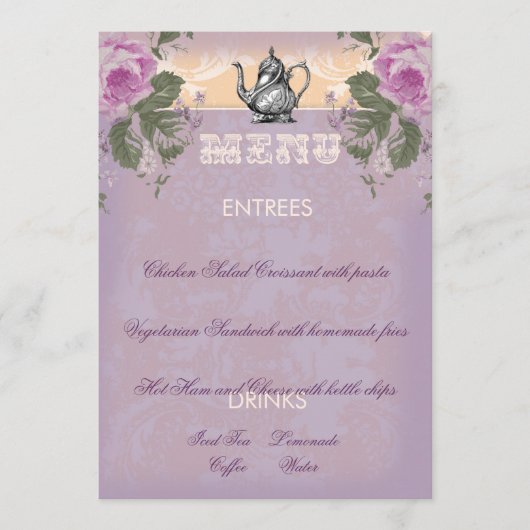 GC ヴィンテージ ブライダル シャワー ティー パーティー メニュー (正面)