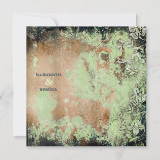 GC|豪華なライムのフ素朴ラワーゴールデンメタリック 招待状 (正面)