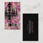 GC | Jolieのシャンデリアのピンクの灰色のダマスク織 名刺 (正面/裏面)