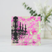 GC | Jolieのシャンデリアのライムのピンクのダマスク織 招待状 (スタンド正面)