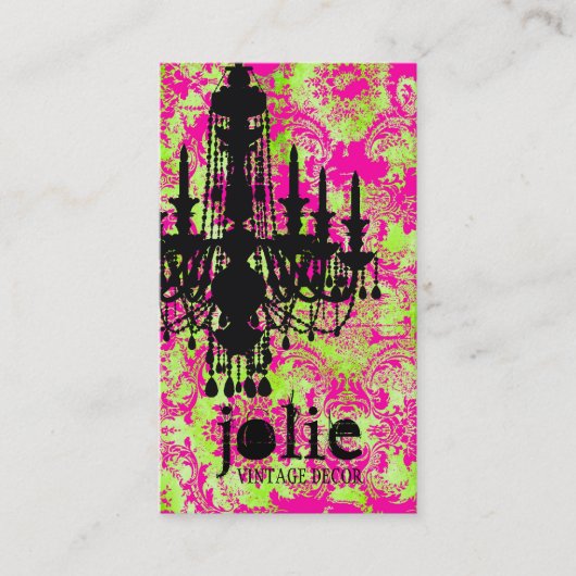 GC | Jolieのシャンデリアの熱いライムのダマスク織 名刺 (正面)