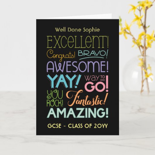 GCSE試験の成功おめでとうございますパーソナライズされた カード (黄色い花)