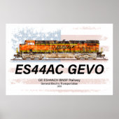 GE ES44AC GEVO機関車とアメリカ国旗 ポスター (正面)