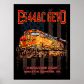 GE ES44AC GEVO機関車とアメリカ国旗 ポスター (正面)