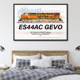 GE ES44AC GEVO機関車とアメリカ国旗 ポスター
