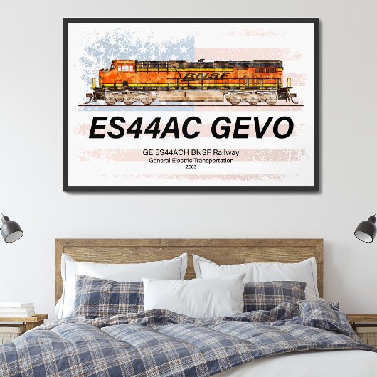GE ES44AC GEVO機関車とアメリカ国旗 ポスター