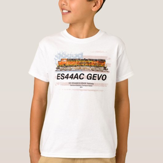 GE ES44AC GEVO機関車とアメリカ国旗 Tシャツ (正面)
