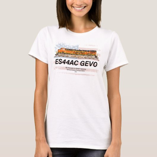 GE ES44AC GEVO機関車とアメリカ国旗 Tシャツ (正面)
