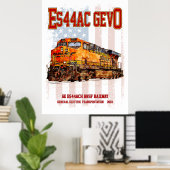 GE ES44AC GEVO Locomotive and American flag ポスター (ホームオフィス)