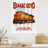 GE ES44AC GEVO Locomotive and American flag ポスター (キッチン)
