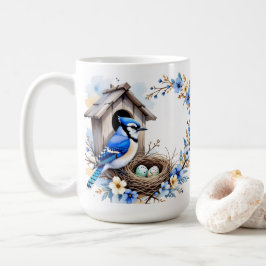 Geai bleu sur nichoir – Illustration florale paste コーヒーマグカップ