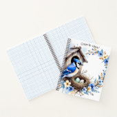 Geai bleu sur nichoir – Illustration florale paste ノートブック (内部)