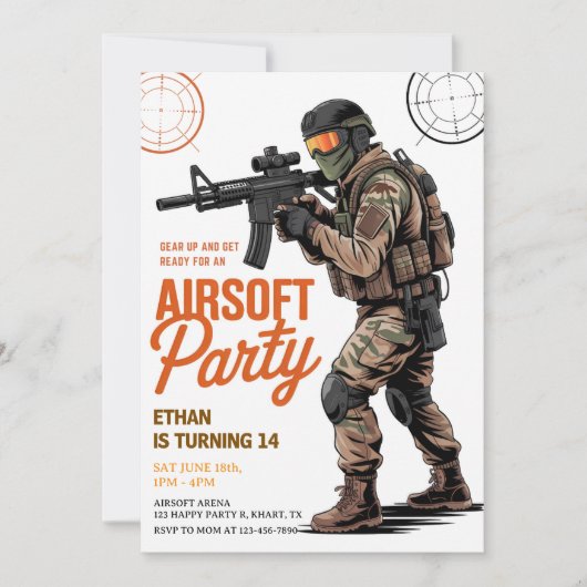 Gear Up Airsoft Battle Party Birthday 招待状 (正面)