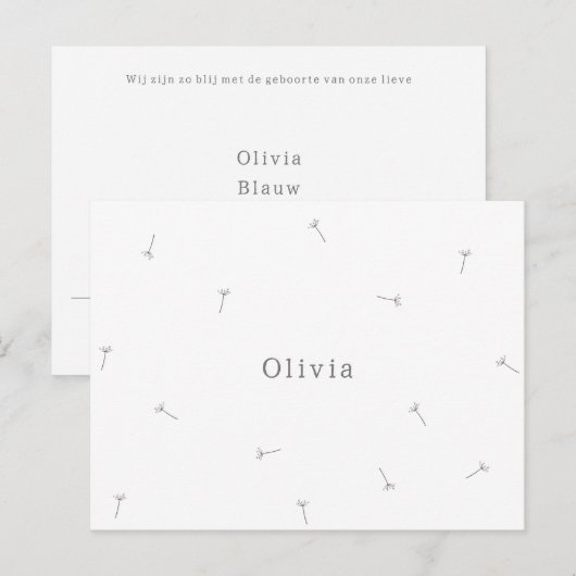 Geboortekaartje Baby Neutraal Lijntekening Bloemen ポストカード (正面/裏面)