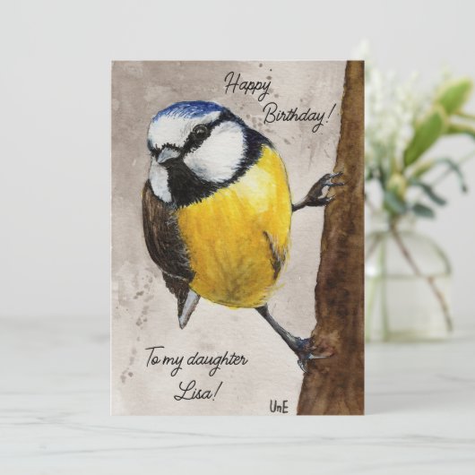 Geburtstag Karte mit Aquarell Blaumeise (スタンド正面)