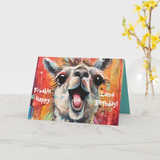 Geburtstag Lama Personalisierbar Funky Niedlich カード (黄色い花)