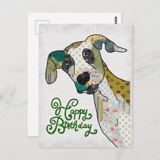 Geburtstag、Patchworkhund ポストカード (正面/裏面)