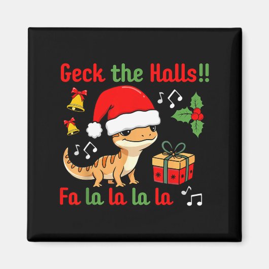 Geck The Halls Leopard Gecko Christmas Pun Pet Own マグネット (正面)