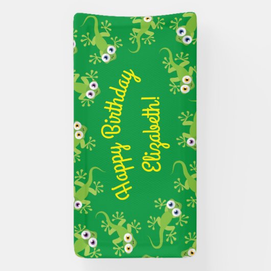 Geckoトカゲ誕生日パーティーかわいい子供たち小 横断幕 (縦)