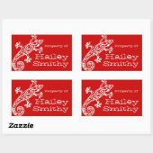 Geckoブックプレート名レッドホワイトidラベルシール 長方形シール (シート)