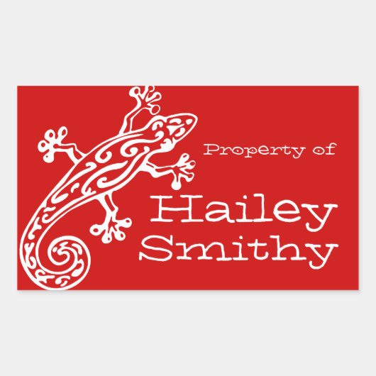 Geckoブックプレート名レッドホワイトidラベルシール 長方形シール (正面)