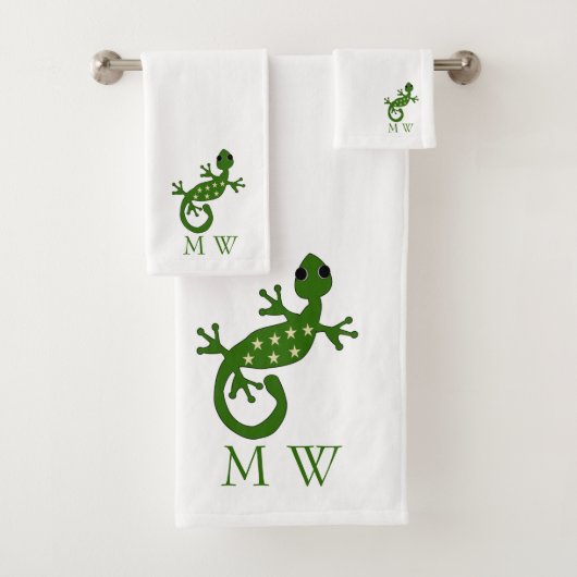 Gecko Lizard Design Monogrammed バスタオルセット (インサイチュ)