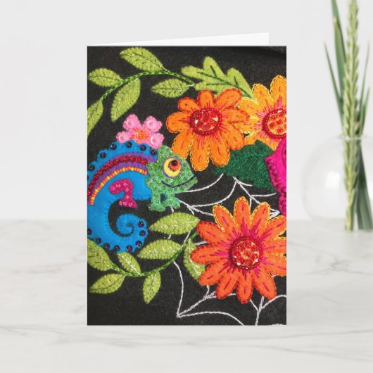 Gecko Lizard Stitched Felt Beads Sequins カード (正面)