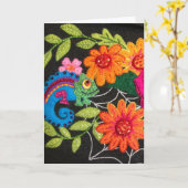 Gecko Lizard Stitched Felt Beads Sequins カード (黄色い花)