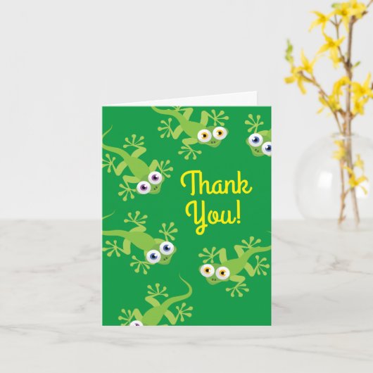 Gecko Lizards誕生日パーティーありがとう可愛い子供 カード (黄色い花)