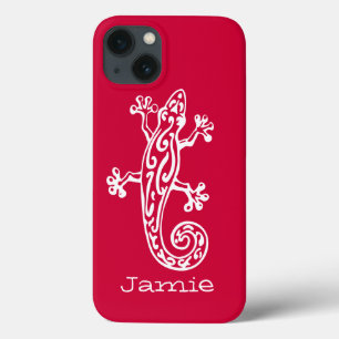 Gecko reptile白と赤の名前 iPhone 13ケース
