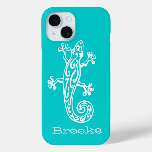 Gecko reptile white & aquaの名前 Case-Mate iPhoneケース (裏面)