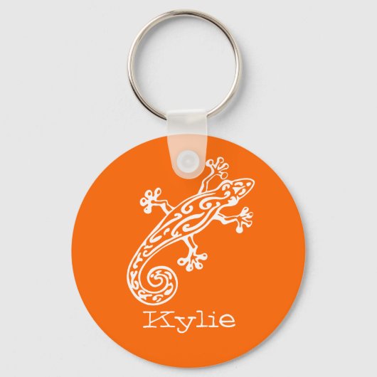 Gecko reptile white & orange名前keychain キーホルダー (正面)