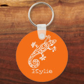 Gecko reptile white & orange名前keychain キーホルダー (正面)
