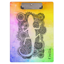 Gecko sitzt auf Mandala Blumen クリップボード