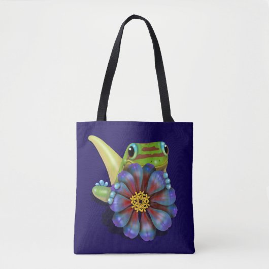 Gecko with Zinnia Flower トートバッグ (正面)