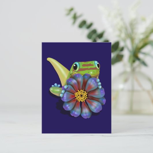 Gecko with Zinnia Flower ポストカード (スタンド正面)