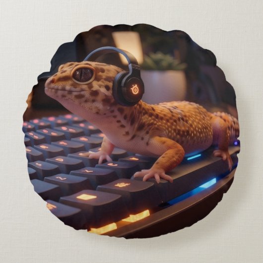 GeckoDev // サイバーパンクプログラマーの腰枕  ラウンドクッション (正面)