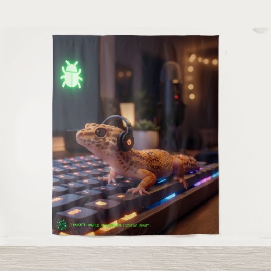 GeckoDev // サイバーパンクプログラマー 壁画タペストリー タペストリー (正面)