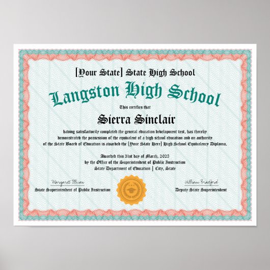 GED 一般高校同等卒業証書 コピー ポスター (正面)