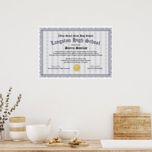 GED General High School Equivalency Diploma Copy ポスター (キッチン)