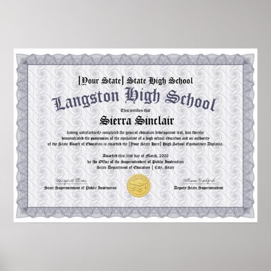 GED General High School Equivalency Diploma Copy ポスター (正面)