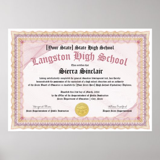 GED General High School Equivalency Diploma Copy ポスター (正面)