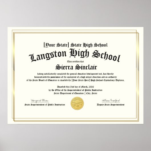 GED General High School Equivalency Diploma Copy ポスター (正面)