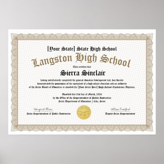 GED General High School Equivalency Diploma Copy ポスター (正面)