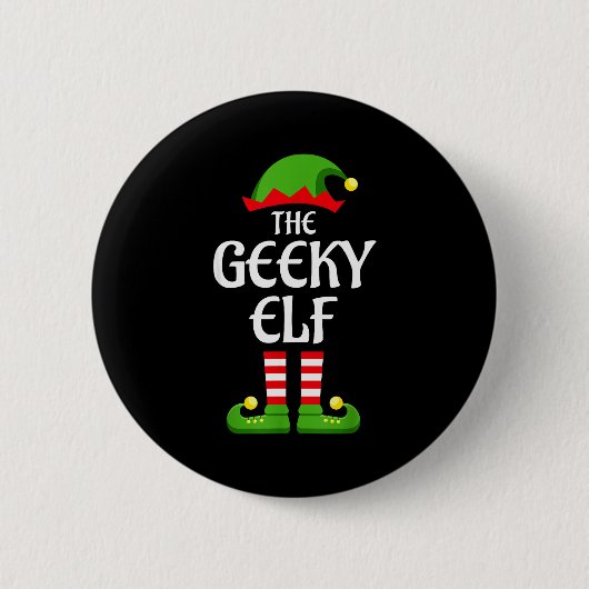 Geeky Elf Family Matching Group Christmas Geek 缶バッジ (正面)