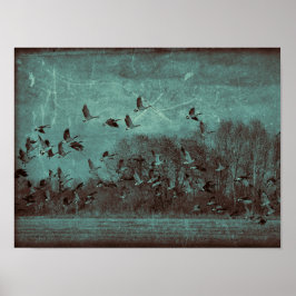 Geeseヴィンテージアンティークティール（緑がかった色）グリーンテクスチャデコページ ポスター