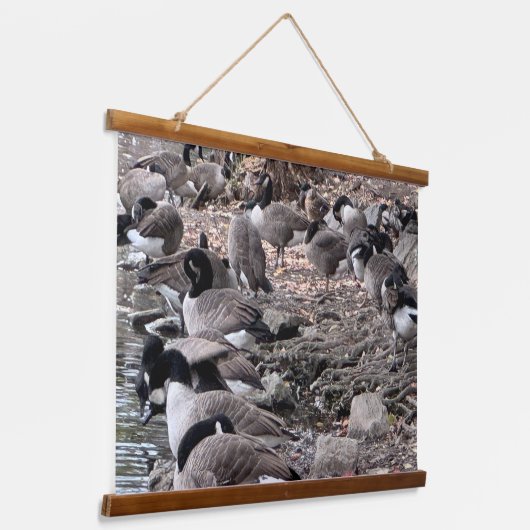 Geese in the Park Wood Topped Wall Tapestry 吊り下げ型タペストリー (傾斜あり)