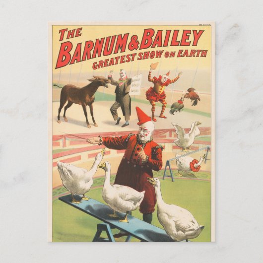 Geese、Roosters、Donkeyを実行するピエロ。 ポストカード (正面)