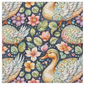 Geese, Seamless pattern, Leaves design, Nature art ファブリック