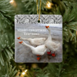 Geese white セラミックオーナメント<br><div class="desc">Foto by Zolotareva.Goose white on the white snow.Geese are funny.You can add name or custom text. Personalize this template.</div>